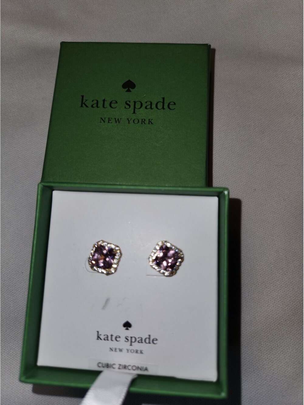 kate spade new york Pink CZ Halo Stud Earrings Butterfly Closure Square - Picture 2 of 5